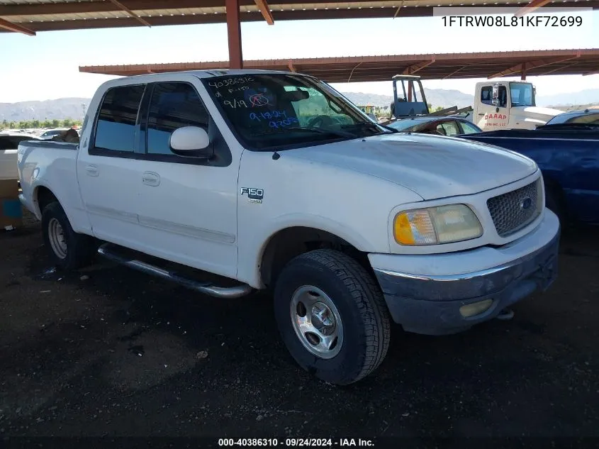 2001 Ford F-150 Supercrew King Ranch/Lariat/Xlt VIN: 1FTRW08L81KF72699 Lot: 40386310