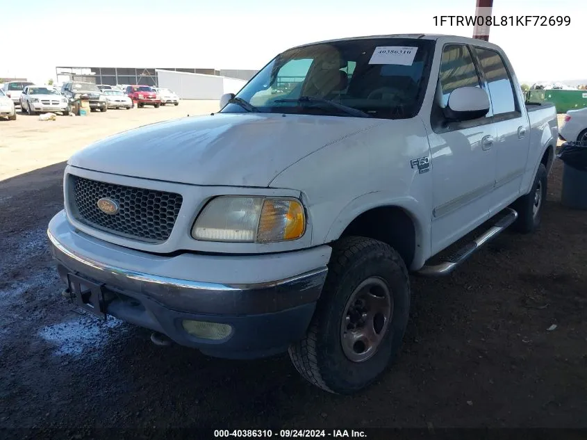 2001 Ford F-150 Supercrew King Ranch/Lariat/Xlt VIN: 1FTRW08L81KF72699 Lot: 40386310