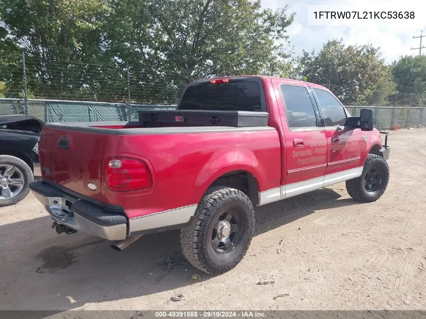 2001 Ford F-150 Harley-Davidson Edition/King Ranch Edition/Lariat/Xlt VIN: 1FTRW07L21KC53638 Lot: 40391585