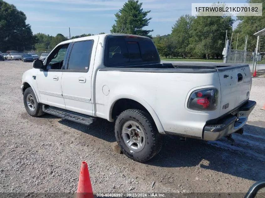 2001 Ford F-150 King Ranch Edition/Lariat/Xlt VIN: 1FTRW08L21KD70182 Lot: 40406997