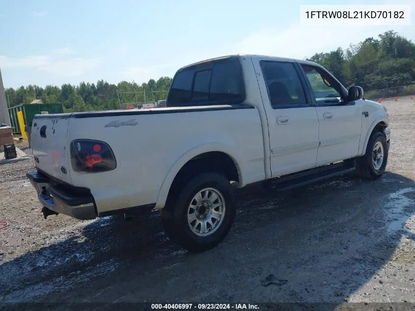 2001 Ford F-150 King Ranch Edition/Lariat/Xlt VIN: 1FTRW08L21KD70182 Lot: 40406997