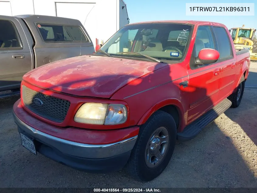 2001 Ford F-150 Harley-Davidson Edition/King Ranch Edition/Lariat/Xlt VIN: 1FTRW07L21KB96311 Lot: 40418564