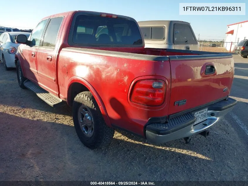 2001 Ford F-150 Harley-Davidson Edition/King Ranch Edition/Lariat/Xlt VIN: 1FTRW07L21KB96311 Lot: 40418564