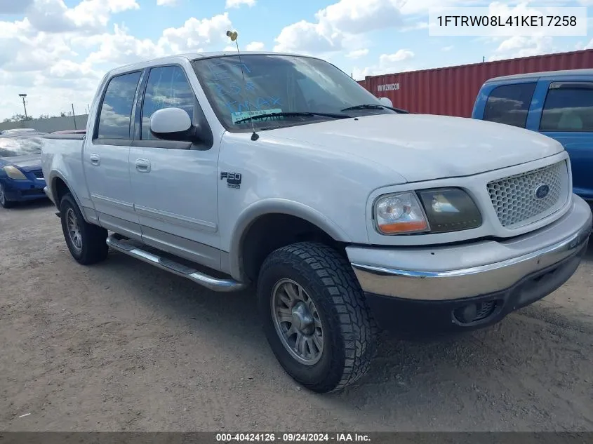 2001 Ford F-150 King Ranch Edition/Lariat/Xlt VIN: 1FTRW08L41KE17258 Lot: 40424126