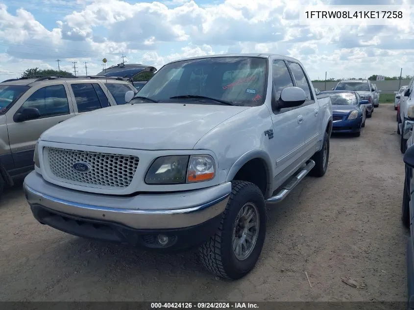 2001 Ford F-150 King Ranch Edition/Lariat/Xlt VIN: 1FTRW08L41KE17258 Lot: 40424126