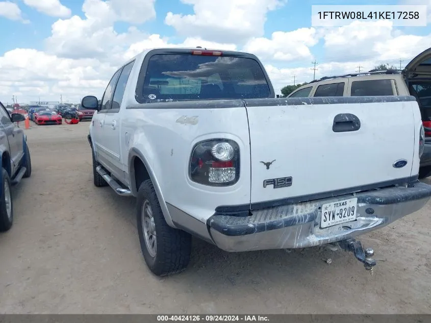 2001 Ford F-150 King Ranch Edition/Lariat/Xlt VIN: 1FTRW08L41KE17258 Lot: 40424126