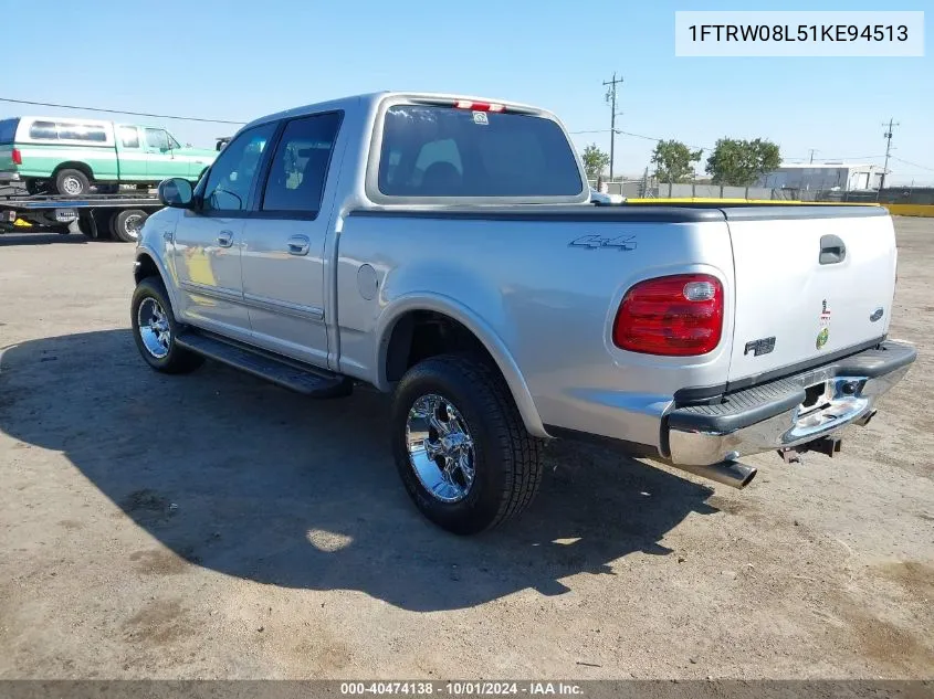 2001 Ford F-150 King Ranch Edition/Lariat/Xlt VIN: 1FTRW08L51KE94513 Lot: 40474138