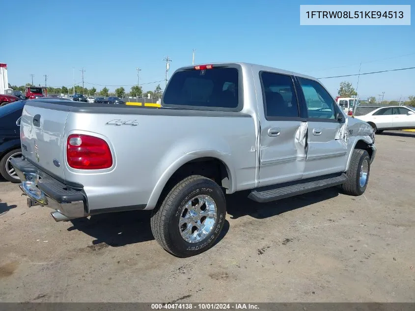 2001 Ford F-150 King Ranch Edition/Lariat/Xlt VIN: 1FTRW08L51KE94513 Lot: 40474138