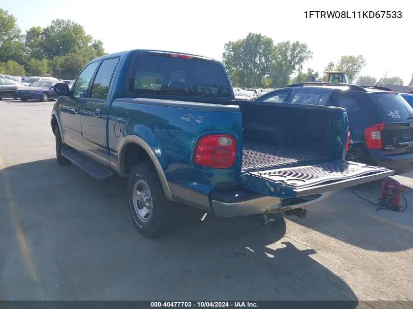 2001 Ford F-150 King Ranch Edition/Lariat/Xlt VIN: 1FTRW08L11KD67533 Lot: 40477703