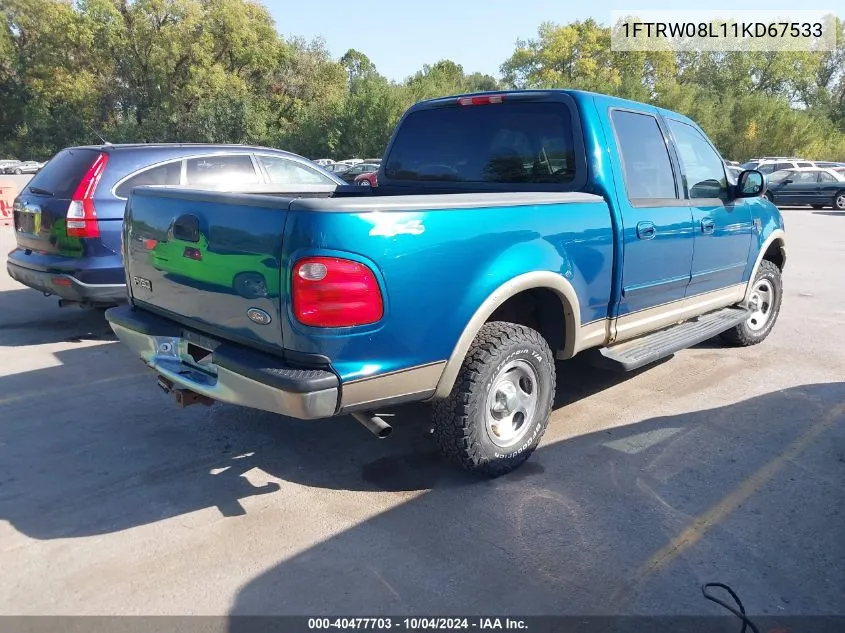 2001 Ford F-150 King Ranch Edition/Lariat/Xlt VIN: 1FTRW08L11KD67533 Lot: 40477703