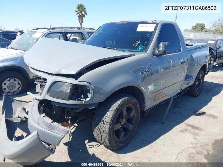 2001 Ford F-150 Svt Lightning VIN: 2FTZF07311CA86502 Lot: 40486553