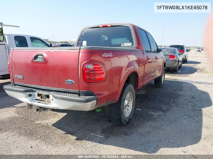 2001 Ford F-150 King Ranch Edition/Lariat/Xlt VIN: 1FTRW08LX1KE45078 Lot: 40493984