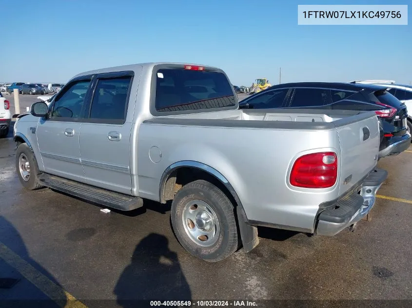 2001 Ford F-150 Harley-Davidson Edition/King Ranch Edition/Lariat/Xlt VIN: 1FTRW07LX1KC49756 Lot: 40505549