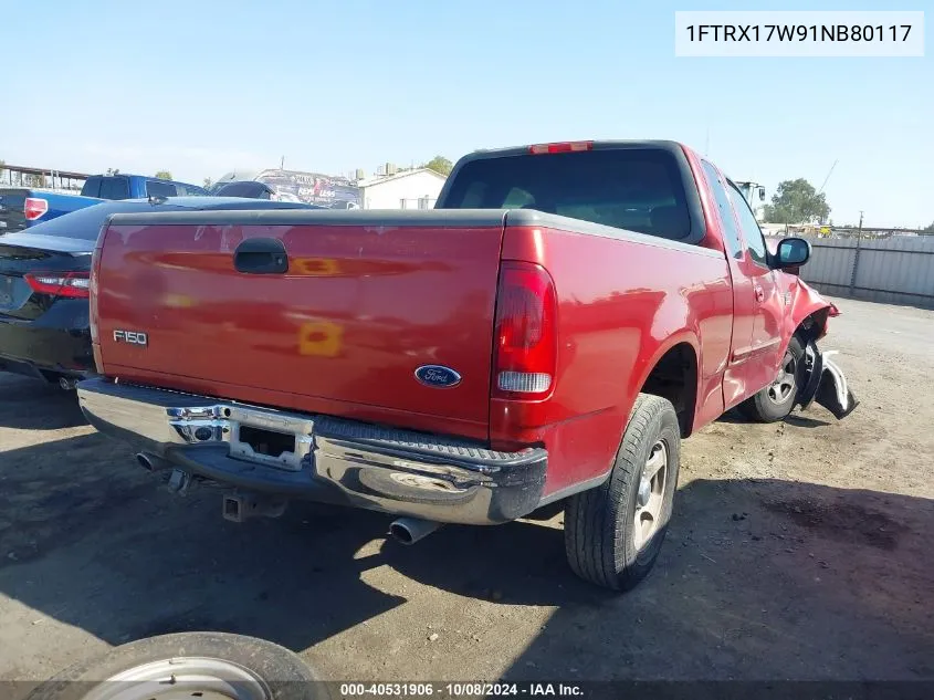 2001 Ford F150 VIN: 1FTRX17W91NB80117 Lot: 40531906