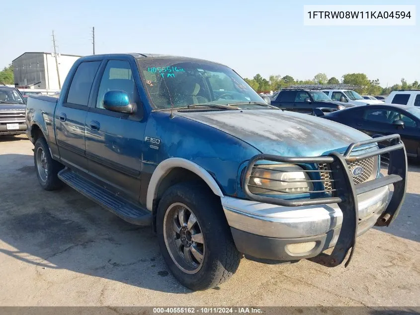 2001 Ford F-150 King Ranch Edition/Lariat/Xlt VIN: 1FTRW08W11KA04594 Lot: 40555162