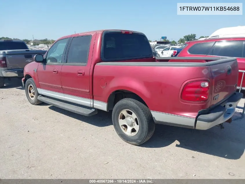 2001 Ford F-150 Harley-Davidson Edition/King Ranch Edition/Lariat/Xlt VIN: 1FTRW07W11KB54688 Lot: 40567266