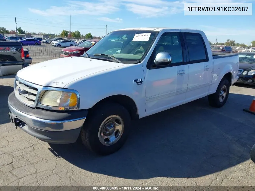 2001 Ford F150 Supercrew VIN: 1FTRW07L91KC32687 Lot: 40588495