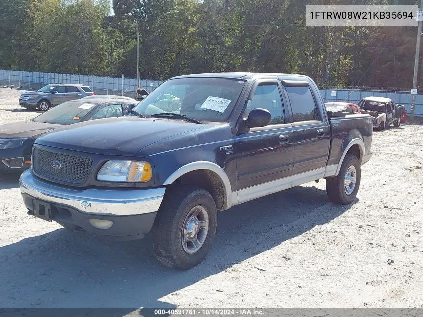 2001 Ford F-150 King Ranch Edition/Lariat/Xlt VIN: 1FTRW08W21KB35694 Lot: 40591761