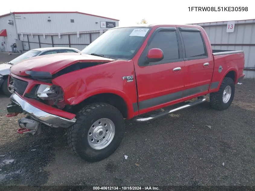 2001 Ford F-150 King Ranch Edition/Lariat/Xlt VIN: 1FTRW08L51KE30598 Lot: 40612134