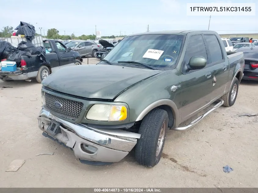 2001 Ford F-150 Harley-Davidson Edition/King Ranch Edition/Lariat/Xlt VIN: 1FTRW07L51KC31455 Lot: 40614873