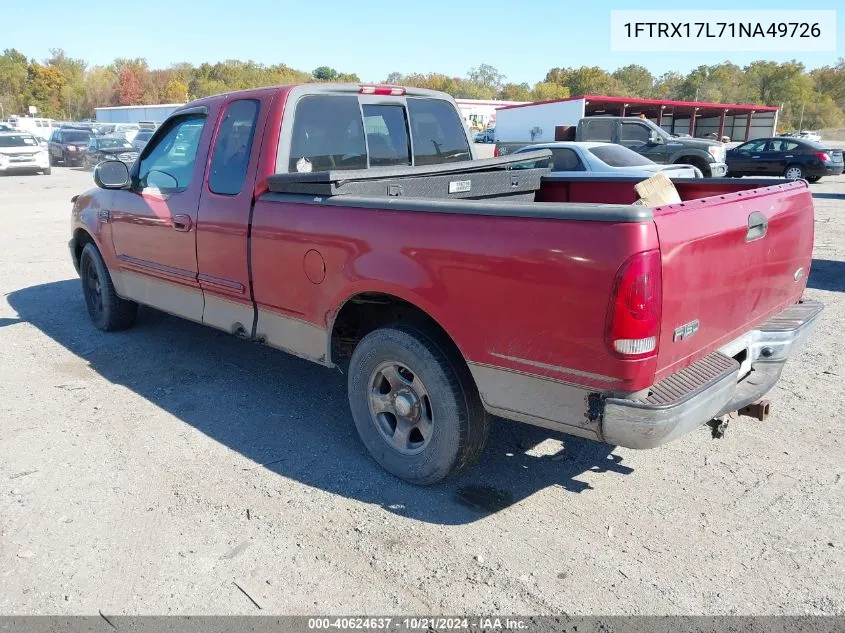 2001 Ford F-150 Lariat/Xl/Xlt VIN: 1FTRX17L71NA49726 Lot: 40624637