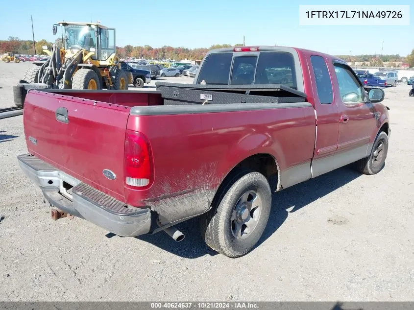 2001 Ford F-150 Lariat/Xl/Xlt VIN: 1FTRX17L71NA49726 Lot: 40624637