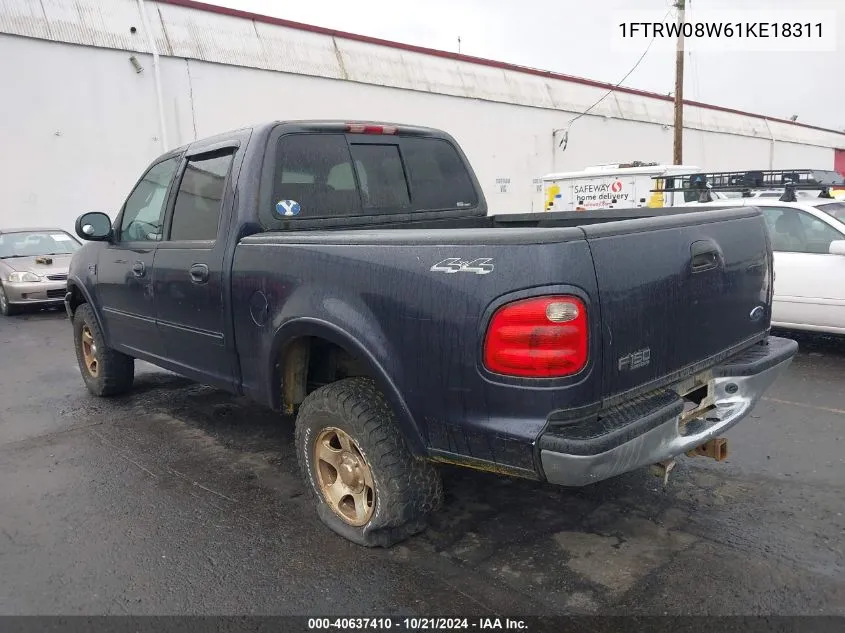 2001 Ford F-150 King Ranch Edition/Lariat/Xlt VIN: 1FTRW08W61KE18311 Lot: 40637410