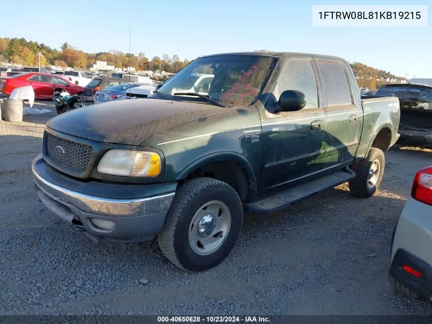 2001 Ford F-150 King Ranch Edition/Lariat/Xlt VIN: 1FTRW08L81KB19215 Lot: 40650628