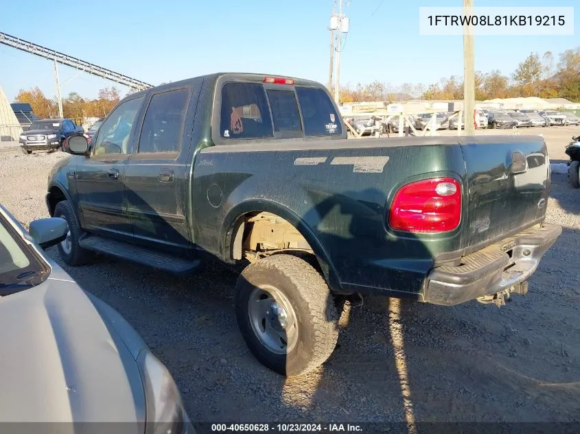 2001 Ford F-150 King Ranch Edition/Lariat/Xlt VIN: 1FTRW08L81KB19215 Lot: 40650628