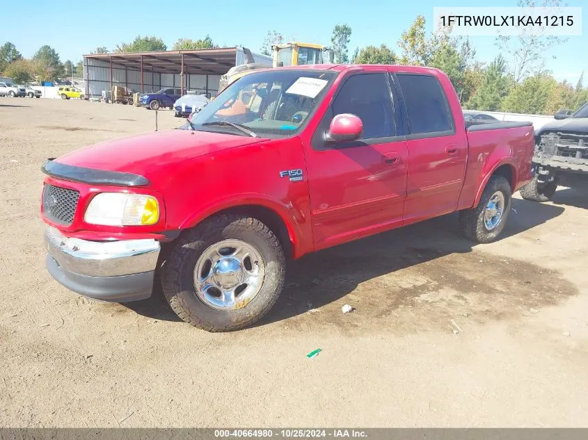 2001 Ford F-150 Harley-Davidson Edition/King Ranch Edition/Lariat/Xlt VIN: 1FTRW0LX1KA41215 Lot: 40664980