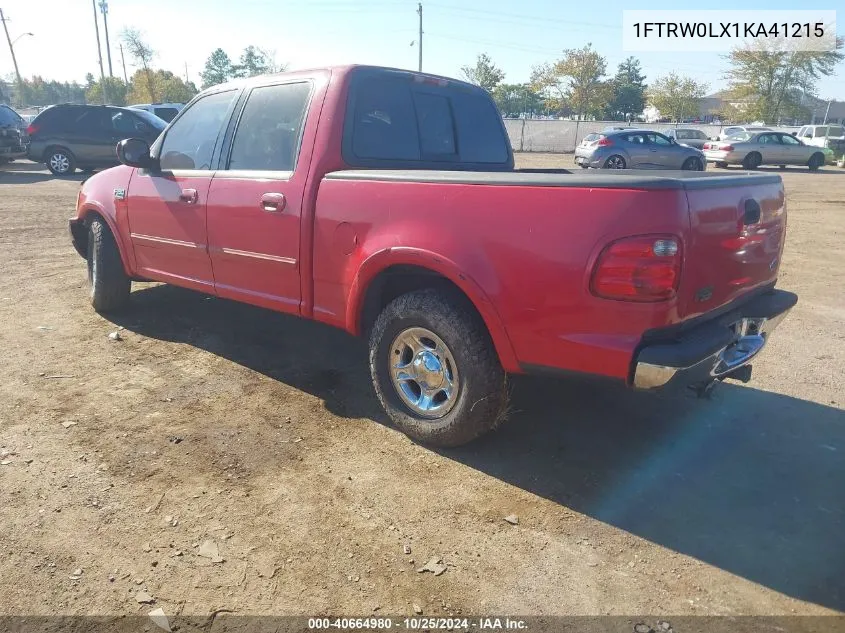 2001 Ford F-150 Harley-Davidson Edition/King Ranch Edition/Lariat/Xlt VIN: 1FTRW0LX1KA41215 Lot: 40664980