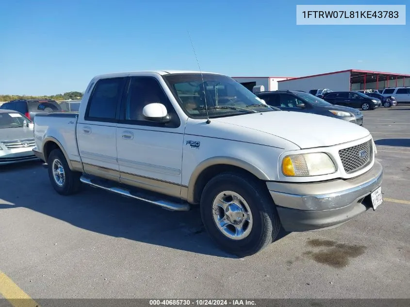 2001 Ford F-150 Harley-Davidson Edition/King Ranch Edition/Lariat/Xlt VIN: 1FTRW07L81KE43783 Lot: 40685730