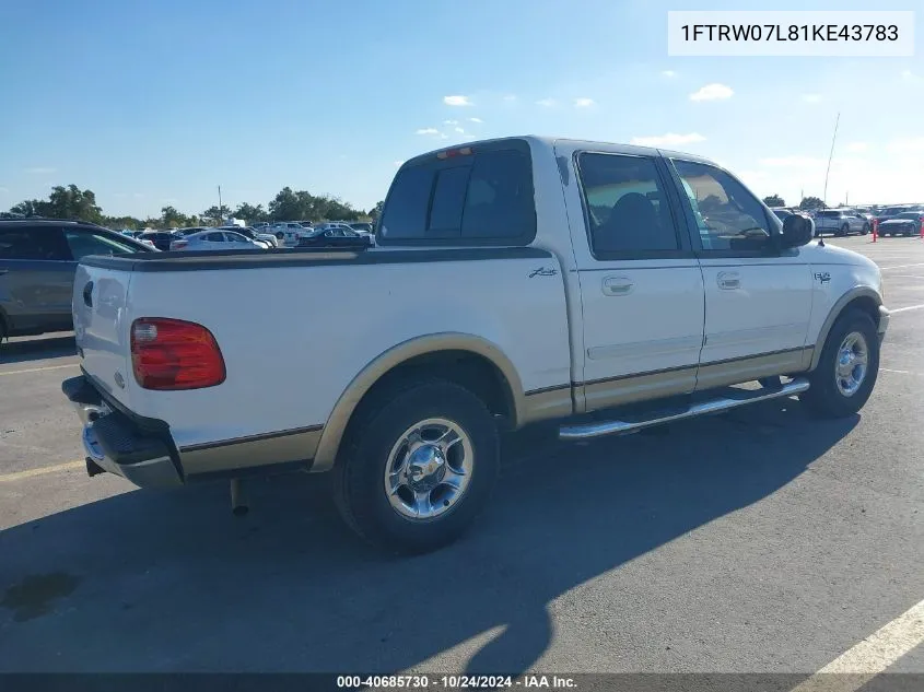 2001 Ford F-150 Harley-Davidson Edition/King Ranch Edition/Lariat/Xlt VIN: 1FTRW07L81KE43783 Lot: 40685730