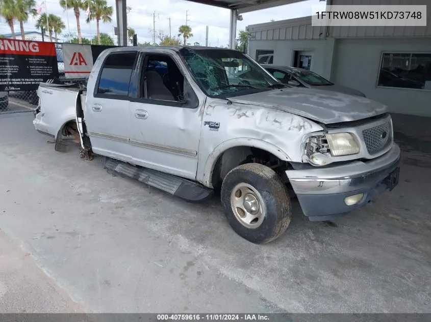 2001 Ford F-150 King Ranch Edition/Lariat/Xlt VIN: 1FTRW08W51KD73748 Lot: 40759616