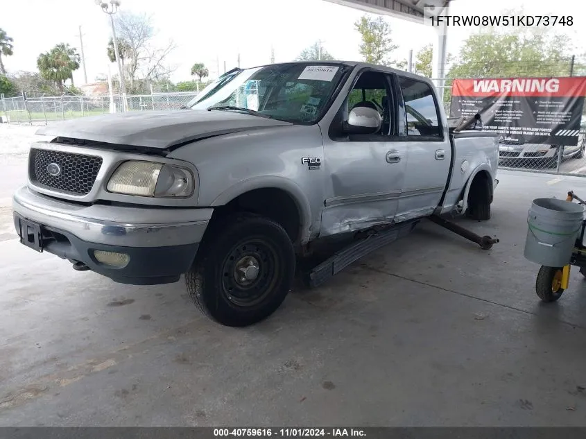 2001 Ford F-150 King Ranch Edition/Lariat/Xlt VIN: 1FTRW08W51KD73748 Lot: 40759616