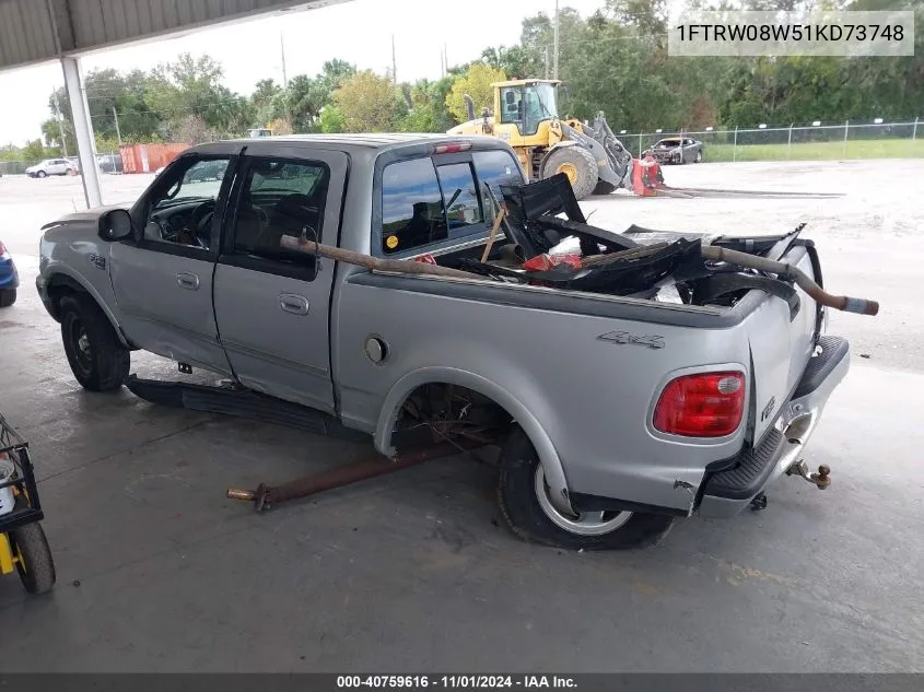 2001 Ford F-150 King Ranch Edition/Lariat/Xlt VIN: 1FTRW08W51KD73748 Lot: 40759616