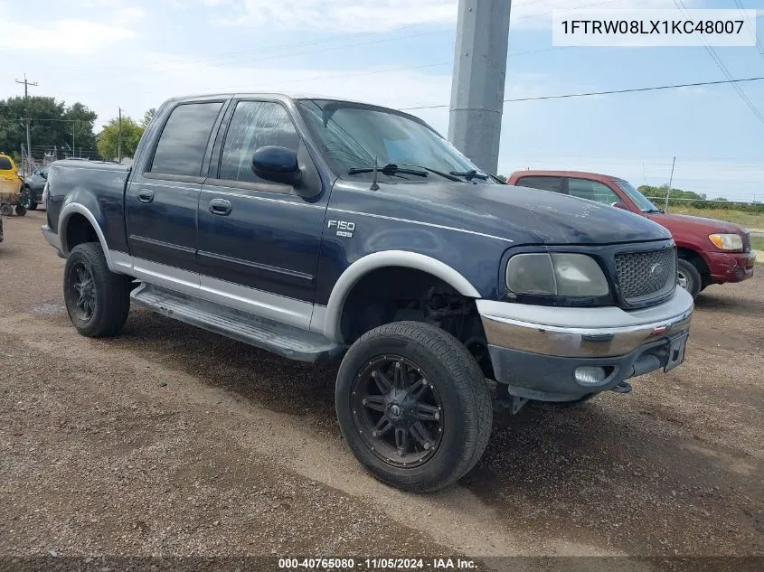 2001 Ford F-150 VIN: 1FTRW08LX1KC48007 Lot: 40765080