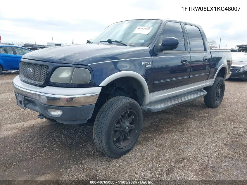 2001 Ford F-150 VIN: 1FTRW08LX1KC48007 Lot: 40765080