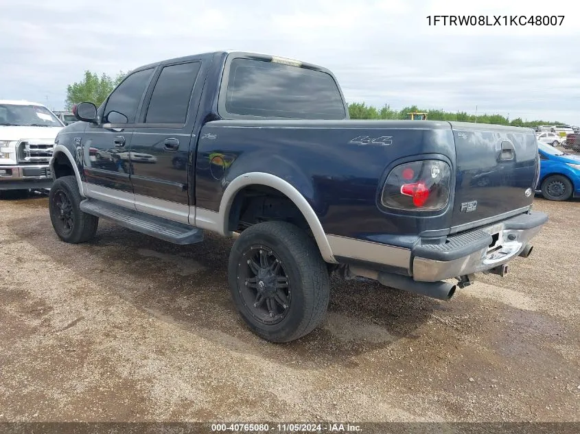 2001 Ford F-150 VIN: 1FTRW08LX1KC48007 Lot: 40765080