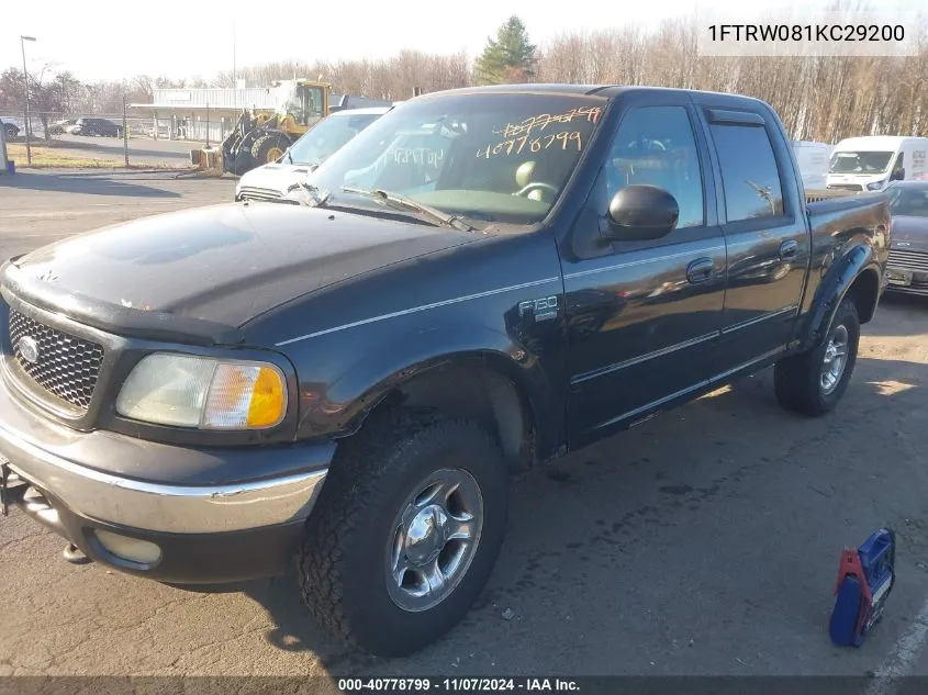 2001 Ford F-150 VIN: 1FTRW081KC29200 Lot: 40778799