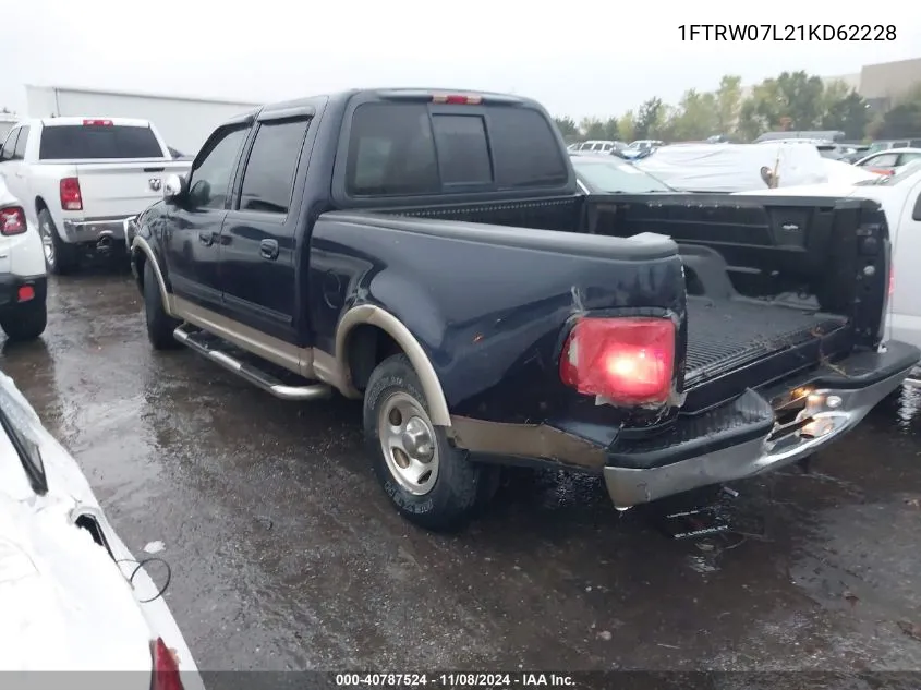 2001 Ford F-150 Harley-Davidson Edition/King Ranch Edition/Lariat/Xlt VIN: 1FTRW07L21KD62228 Lot: 40787524