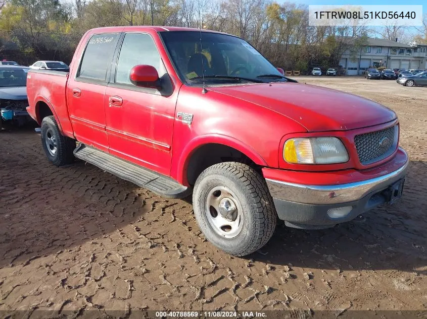 2001 Ford F-150 King Ranch Edition/Lariat/Xlt VIN: 1FTRW08L51KD56440 Lot: 40788569