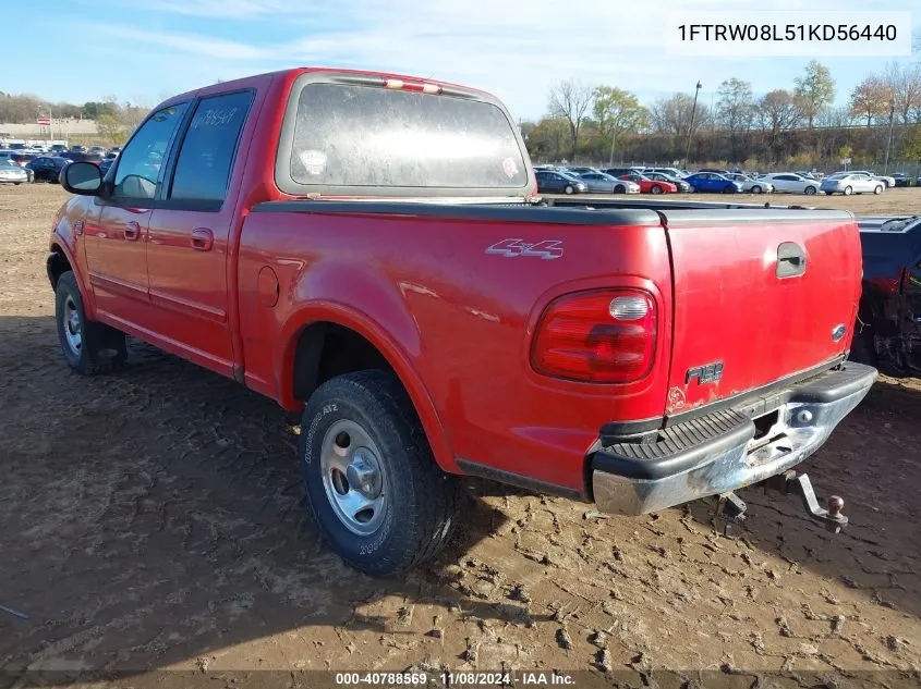 2001 Ford F-150 King Ranch Edition/Lariat/Xlt VIN: 1FTRW08L51KD56440 Lot: 40788569