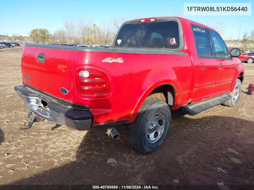 2001 Ford F-150 King Ranch Edition/Lariat/Xlt VIN: 1FTRW08L51KD56440 Lot: 40788569