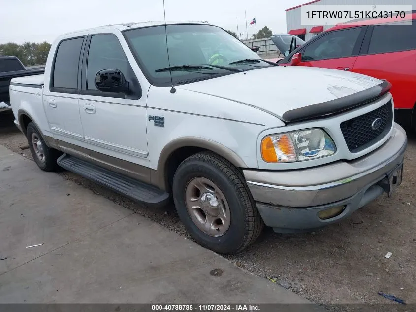 2001 Ford F-150 Harley-Davidson Edition/King Ranch Edition/Lariat/Xlt VIN: 1FTRW07L51KC43170 Lot: 40788788