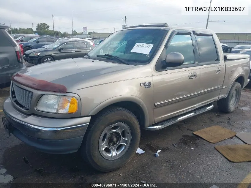 2001 Ford F-150 Harley-Davidson Edition/King Ranch Edition/Lariat/Xlt VIN: 1FTRW07LX1KB33697 Lot: 40796071