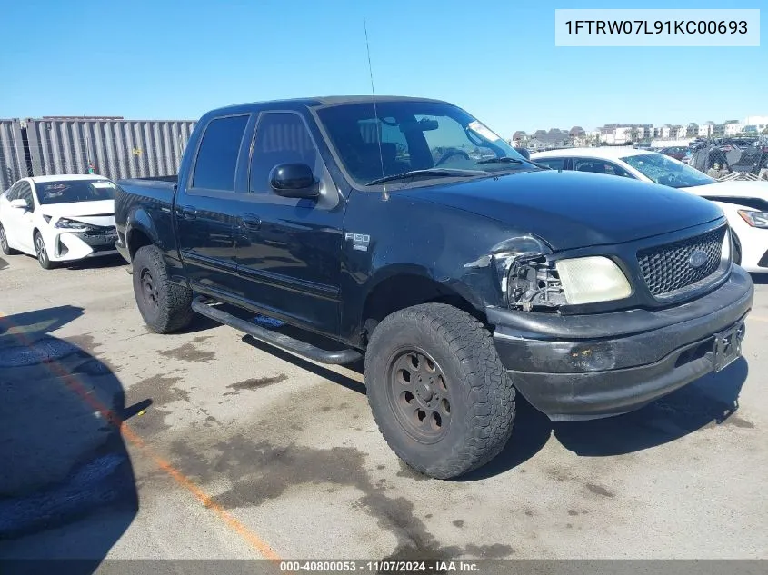 2001 Ford F-150 Harley-Davidson Edition/King Ranch Edition/Lariat/Xlt VIN: 1FTRW07L91KC00693 Lot: 40800053