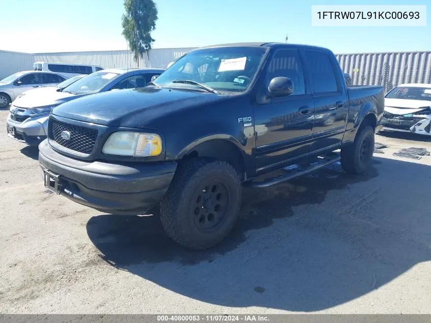 2001 Ford F-150 Harley-Davidson Edition/King Ranch Edition/Lariat/Xlt VIN: 1FTRW07L91KC00693 Lot: 40800053