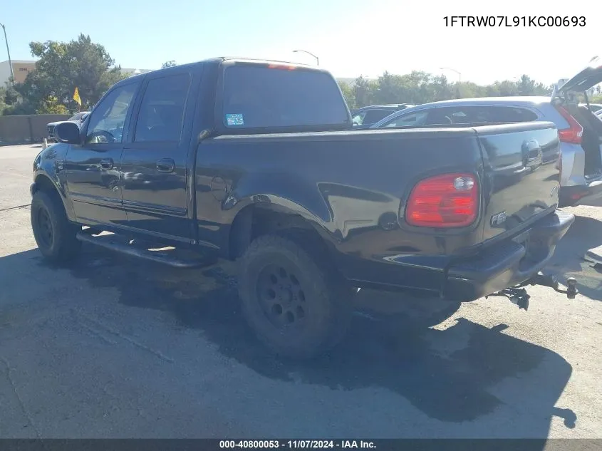 2001 Ford F-150 Harley-Davidson Edition/King Ranch Edition/Lariat/Xlt VIN: 1FTRW07L91KC00693 Lot: 40800053