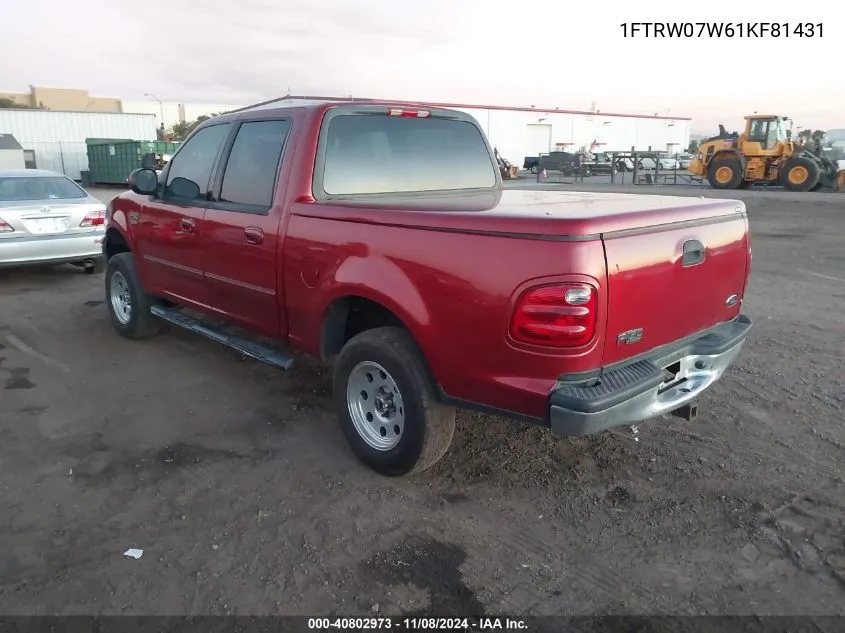 2001 Ford F-150 Harley-Davidson Edition/King Ranch Edition/Lariat/Xlt VIN: 1FTRW07W61KF81431 Lot: 40802973